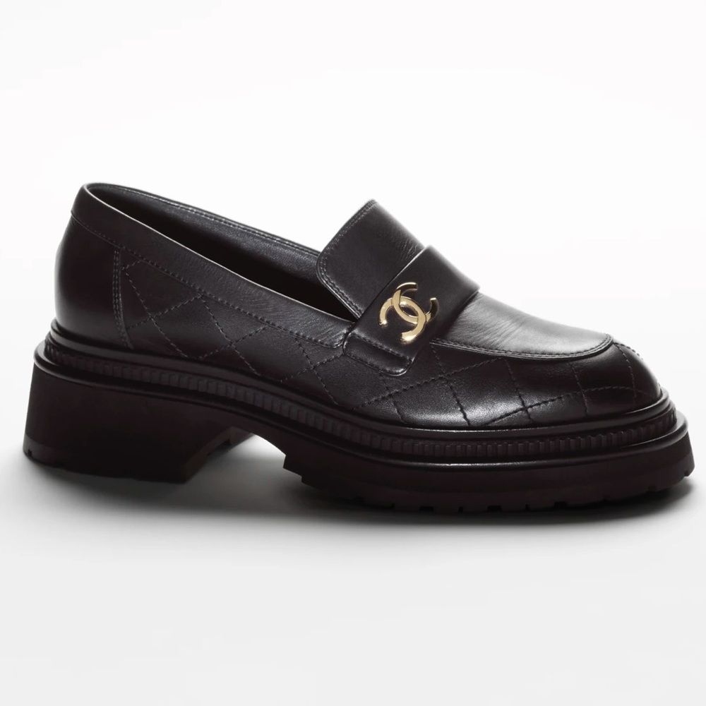 CHANEL Black Loafers with Gold Accent